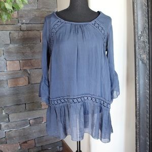 Giulia blue silk cottage core prairie blouse/top